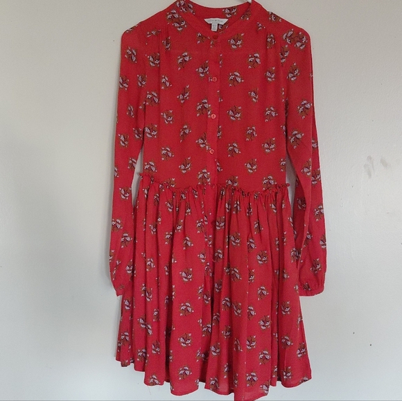 Lucky Brand Dresses & Skirts - Lucky Brand Womens RED Printed Tiered Long Sleeve Button Down Dress Size XS TP
